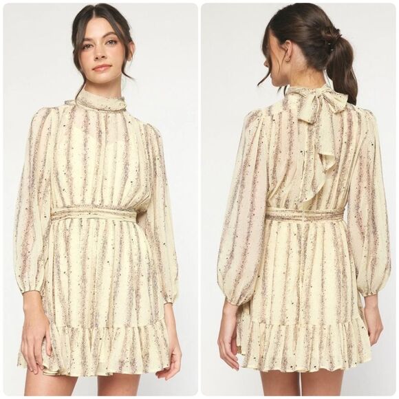 Entro Whispering Whimsy Mock Neck Ruffle Hem Dress NWT Size Medium Sheer Overlay - Picture 1 of 12